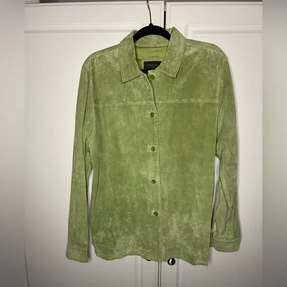 Vintage Y2K Green Suede Leather Button Down Shirt - Picture 2 of 14